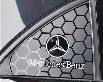 2X achterruitstickers klasse A of amg 2013-2019 honingraatcellen aanpasbaar met Instagram Mercedes A45