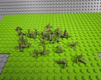 25ct Lego Olive Green Plant Stem with Bar, 3 Leaves, and Small Pin Hole