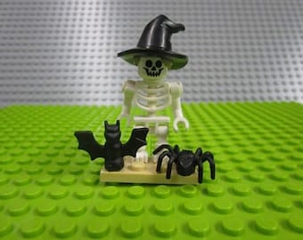 Lego Skeleton Minifigure with Bat and Spider