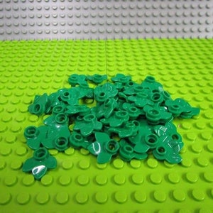 50ct Lego Green Plant Plate, Round 1 x 1 with 3 Leaves