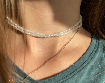 Double choker with silver plated clasp 2 in 1 pearl necklace
