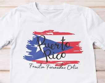 Camiseta personalizada con la bandera de Puerto Rico, camiseta con la bandera de Puerto Rico, camiseta personalizada de PR, Boricua, regalo puertorriqueño, nombre de familia de la camiseta Boricua