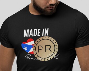 Camiseta hecha en Puerto Rico, camiseta personalizada Boricua, camiseta con raíces boricuas, camiseta de familia puertorriqueña, hecha en PR con bandera, camiseta con orgullo boricua