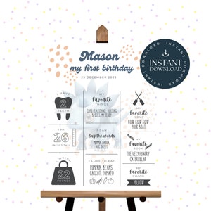 Dinosaur Milestone Board, 1st Birthday, First Boy Birthday, Printable Decorations, Canva, Editable, INSTANT DOWNLOAD