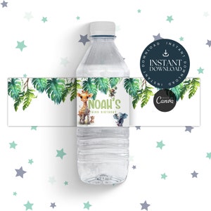Jungle Animals 3th Birthday Water Bottle Labels, Third Birthday, Boy Birthday, 4th, Editable Printable Download, Canva, INSTANT DOWNLOAD
