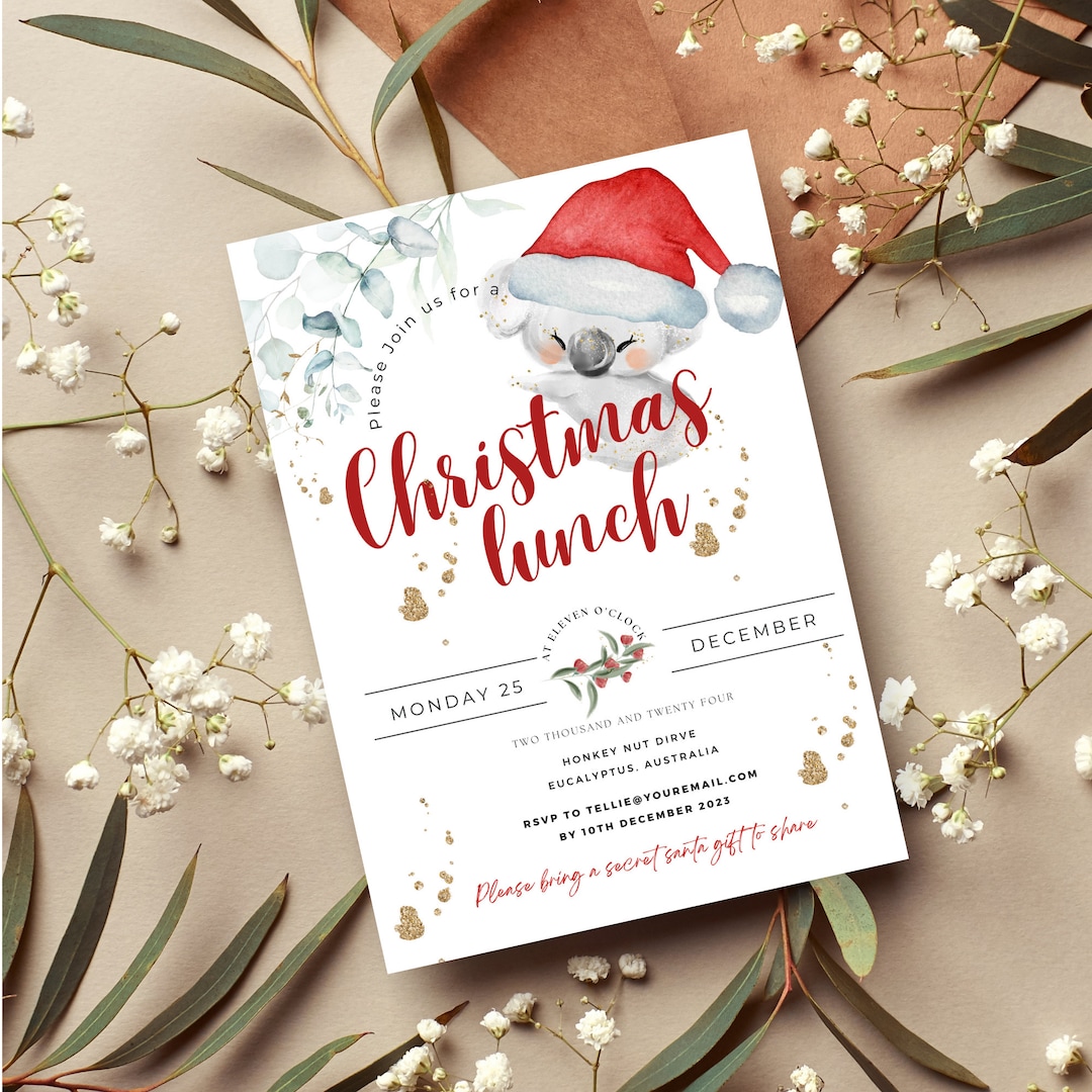 Christmas Lunch Invitation Template Editable Christmas Invitation