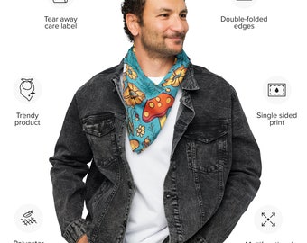 Mushroom Bandana: Forest Fungi Neck Scarf, Botanical Gift