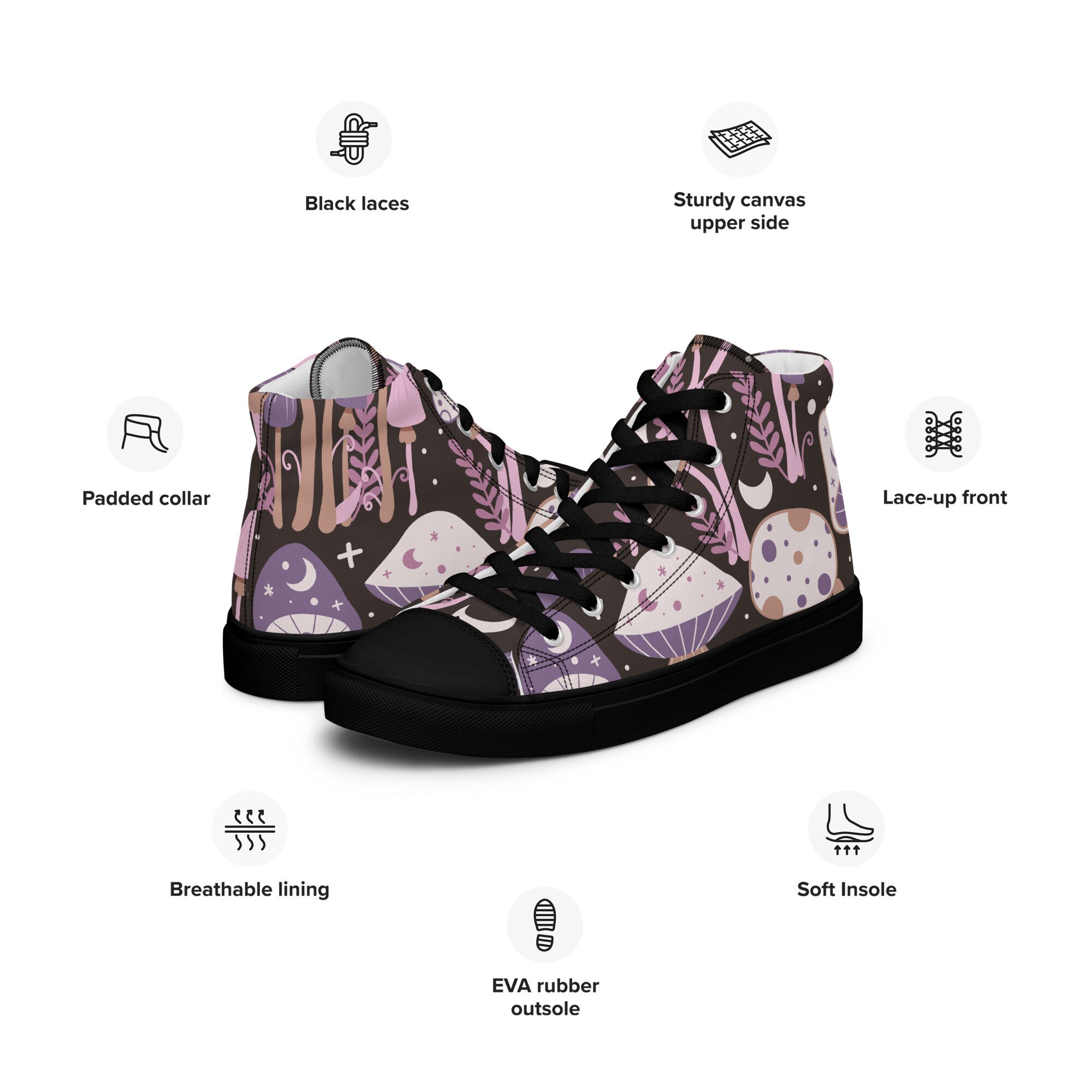Print Pattern Mushroom Men Women's High Top Shoes
