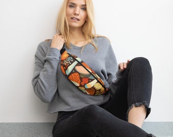 Mushroom Fanny Pack, Cottagecore Belt Bag, Botanical Crossbody Waist Bag, Woodland Festival Bag, Forestcore Travel Accessory