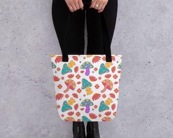 Mushroom Tote Bag, Fungi Carryall, Forest Inspired Shopping Tote, Toadstool Bag, Fungus Handbag, Woodland Purse, Cute Gift For Mycologist