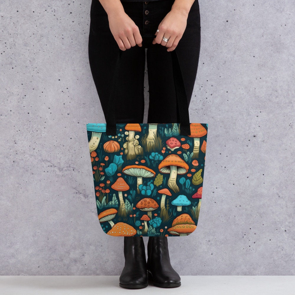 Mushroom Tote Bag, Fungi Carryall, Forest Inspired Shopping Tote ...