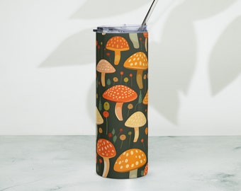 Vaso flaco de hongos Toadstool / Copa de hongos estéticos / Vaso con paja de tapa / Vaso Cottagecore / Regalo