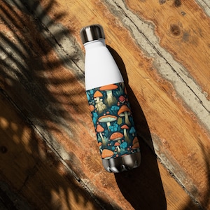 Mushroom Themed Water Bottle, Fungi Jar, Forest Inspired Container, Toadstool Drinking Flask, Fungus Water Canteen, Mycology Lover Gift