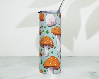 Vaso flaco de hongos Toadstool / Copa de hongos estéticos / Vaso con paja de tapa / Vaso Cottagecore / Regalo