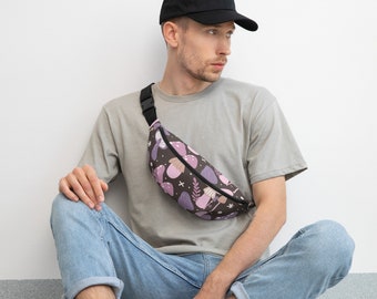 Mushroom Fanny Pack, Cottagecore Belt Bag, Botanical Crossbody Waist Bag, Woodland Festival Bag, Forestcore Travel Accessory