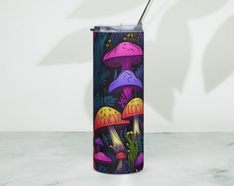 Vaso flaco de hongos Toadstool / Copa de hongos estéticos / Vaso con paja de tapa / Vaso Cottagecore / Regalo