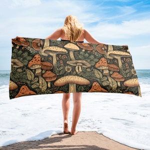 Mushroom Towel: Forest Fungi Print, Nature Inspired Bath Decor