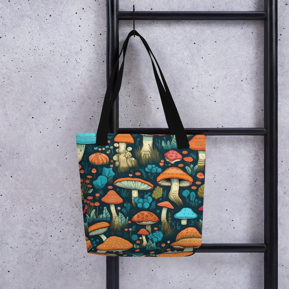 Mushroom Tote Bag - Botanical Fungi Weekender, Reusable Shopping Bag For Nature Lovers