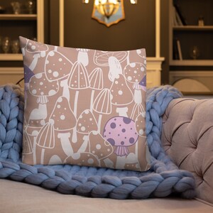Embroidered Mushroom Throw Pillow, Fungi Cushion, Forest Inspired Decorative Support, Toadstool Living Room, Decorative  Nature lover Gift