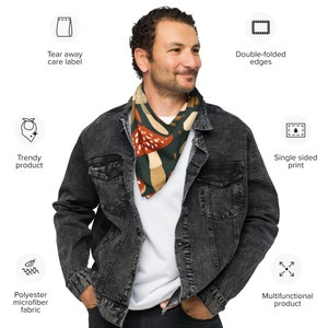 Mushroom Bandana: Fungi Neck Scarf, Botanical Print