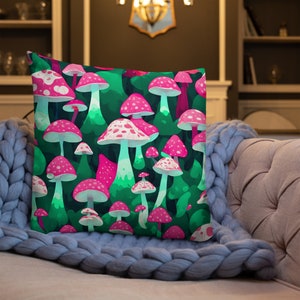 Embroidered Mushroom Throw Pillow, Fungi Cushion, Forest Inspired Decorative Support, Toadstool Living Room, Decorative  Nature lover Gift