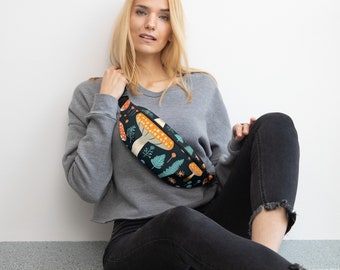 Mushroom Fanny Pack, Cottagecore Belt Bag, Botanical Crossbody Waist Bag, Woodland Festival Bag, Forestcore Travel Accessory