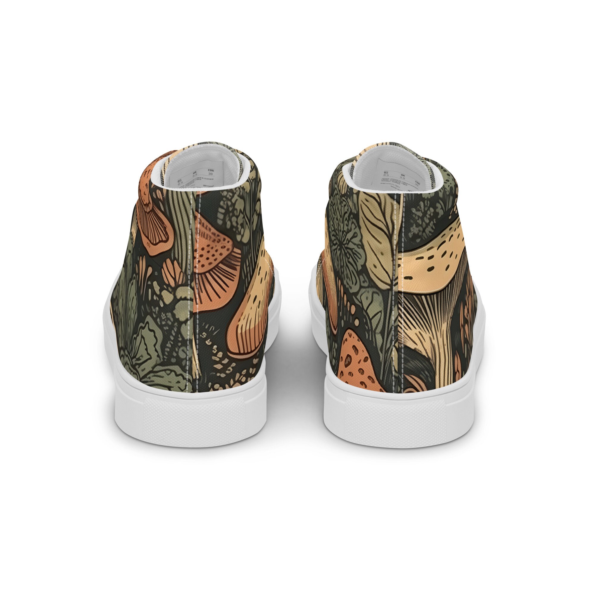 Mushroom Themed Women High Top Canvas Shoes, Fungi Shoes, Forest ...