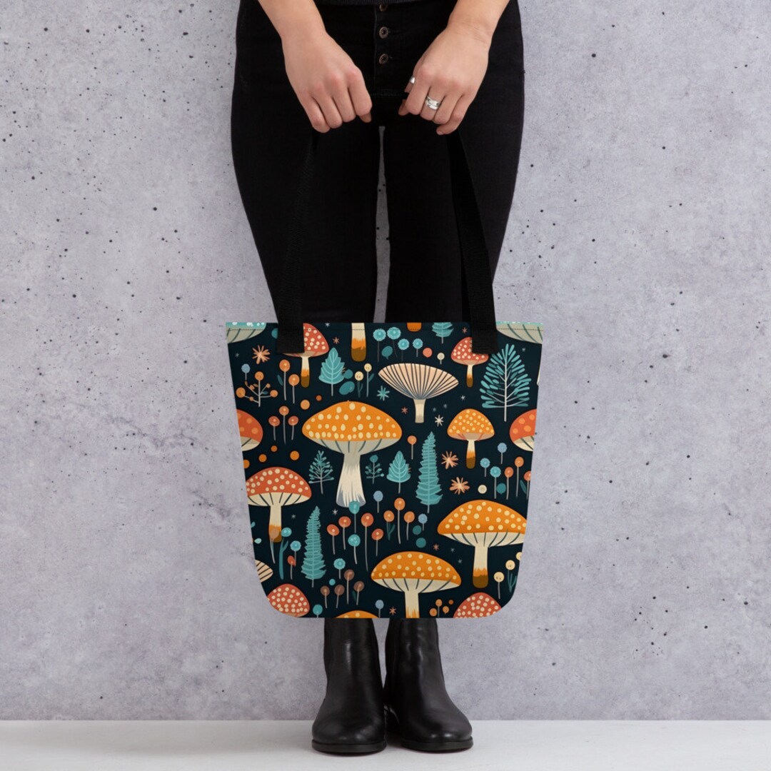 Mushroom Tote Bag, Fungi Carryall, Forest Inspired Shopping Tote ...