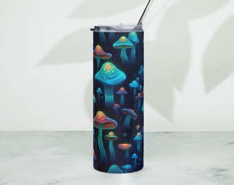 Roestvrijstalen drinkbeker met deksel in paddenstoelstijl, koffiebeker in cottagecore-stijl, drinkgerei in boscore-stijl, botanische reismok, cadeau voor natuurliefhebbers