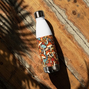 Mushroom Themed Water Bottle, Fungi Jar, Forest Inspired Container, Toadstool Drinking Flask, Fungus Water Canteen, Mycology Lover Gift