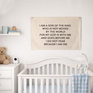 Personalized Baby Bible Verse Banner Flag, Boy Nursery Christian Decor, Faith Based Banner, Scripture Wall Flag, Baptism Gift Boy