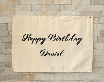 Pancarta de cumpleaños personalizada para niños, fondo personalizado de feliz cumpleaños, pancarta de fiesta con nombre, decoración de cumpleaños infantil, pancarta para pared de fotos