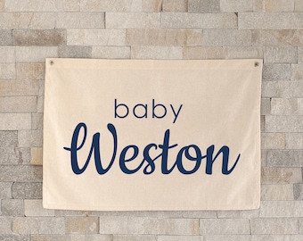 Custom Baby Name Canvas Banner, Nursery Decor, Baby Shower Gift