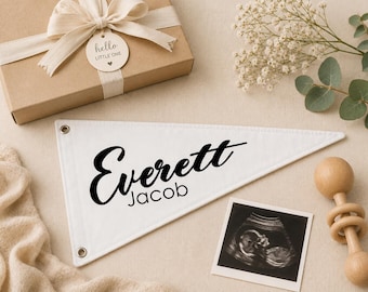 Fanion prénom bébé personnalisé, cadeau baby shower personnalisé, prénom pour chambre de bébé