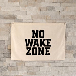Beach Wall Art, No Wake Zone Sign Canvas Flag Banner, Sign Above Bed For Lake House, Lake, Coastal Decor Wall Banner, Surf Tapestry Flag