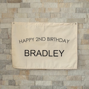 Happy Birthday Banner with Custom Name Minimalist Party Decor for Kids Personalized Birthday Name Flag Sign for Toddler Parties