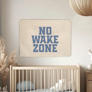 Personalized No Wake Zone Sign Canvas Flag Banner, Sign Above Bed For Lake House, Lake Wall Art, Beach Wall Art, Surf Tapestry Flag
