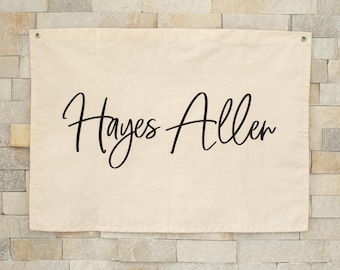 Personalisierte Baby Name Leinwand Flagge: Kinderzimmer Wanddekoration