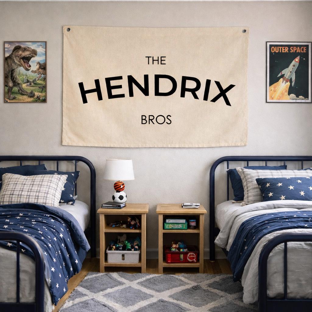Custom Brothers Name, Bros Sign Canvas Flag, Boys Nursery Name Sign ...