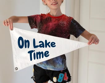 Lake Time Pennant Banner: Custom Canvas Flag, Boho Style Personalized Felt, Nursery Art