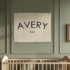 Letrero con nombre de bebé, banderín de lona para guardería, letrero con nombre para habitación de niños, decoración personalizada para guardería de niño, arte de pared con decoración bohemia y acogedora para guardería, pancarta con nombre personalizado