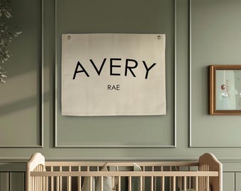 Baby Name Sign, Nursery Canvas Flag, Kids Room Name Sign, Custom Boy Nursery Decor, Boho Cozy Nursery Decor Wall Art, Custom Name Banner