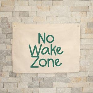 Personalized No Wake Zone Sign Canvas Flag Banner, Sign Above Bed For Lake House, Lake Wall Art, Beach Wall Art, Surf Tapestry Flag