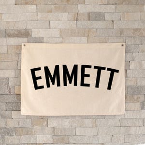 Letrero con nombre de bebé, banderín de lona para guardería, letrero con nombre para habitación de niños, decoración personalizada para guardería de niño, arte de pared con decoración bohemia y acogedora para guardería, pancarta con nombre personalizado