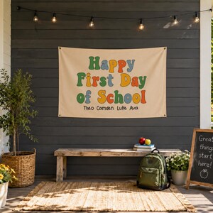 Personalisiertes Banner für den ersten Schultag, individuell gestaltete Fotoleinwand für die Schule, Deko für den Schulanfang, Schild fürs Klassenzimmer
