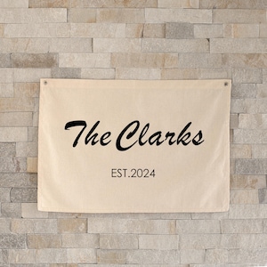 Last Family Name Sign, Custom Family Name Sign, Bridal Shower Gift, Canvas Flag, Wedding Gift, Anniversary Gift, Housewarming Gift