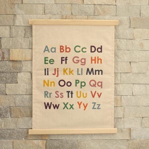 ABC Zeichen Leinwand Flagge, Alphabet Leinwand Wandbehang Zeichen, Leinwand Kunst, Kinderzimmer Dekor, Spielzimmer Wanddekor, Klassenzimmer Dekor