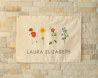 Custom Wildflower Canvas Name Banner - Personalized Nursery Decor