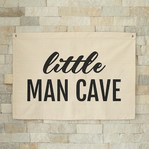 Little Man Cave Flag Canvas Flag Banner Baby Boy Room Wall Decor Kids Room Wall Art Decor Boys Bedroom Decor Brothers Nursery Decor