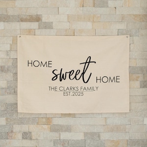Home Sweet Home Sign, New Home Sign Flag, Housewarming Gift, Personalized Home Decor, Wall Decor, Wedding Gifts for Couple, Last Name Sign